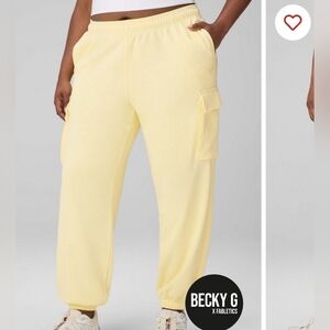 Fabletics Terry Cargo Jogger in Butter Yellow LG